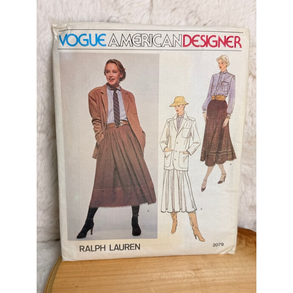 Vogue 2079 Ralph Lauren Amrcn Designer Sewing Pattern Jacket Skirt Shirt 8 UNCUT